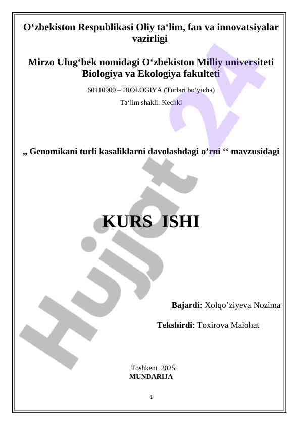 Genomikaning turli kasaliklarni davolashdagi o’rni
