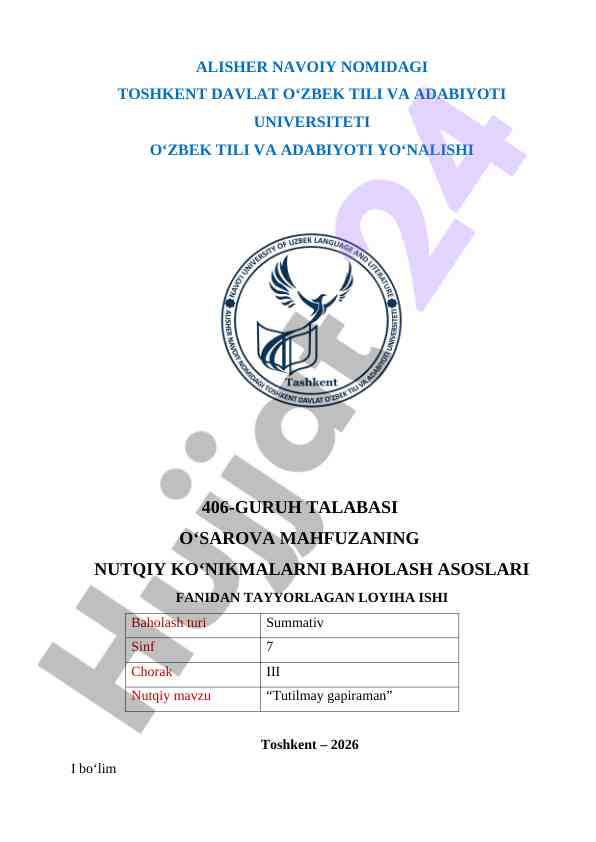 Nutqiy ko‘nikmalarni baholash asoslari