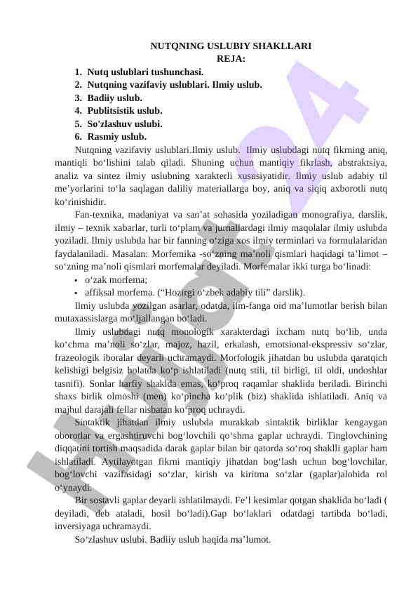 Nutqning uslubiy shakllari va ilmiy uslub