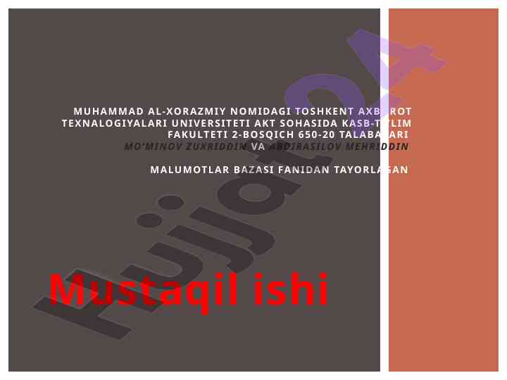Malumotlar bazasi haqida tushuncha