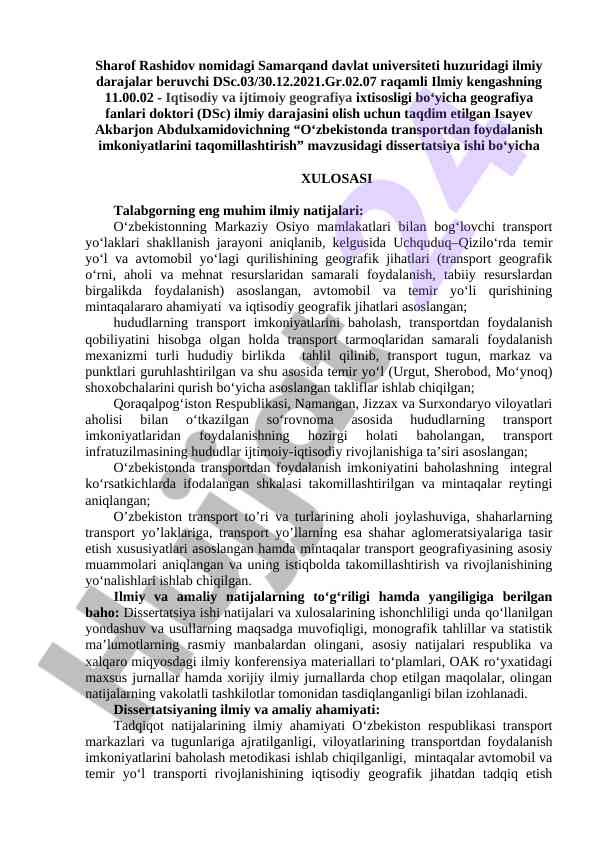 O'zbekistonda Transportdan Foydalanish Imkoniyatlari