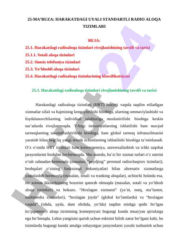 Harakatdagi radioaloqa tizimlari rivojlanishi va tarixi
