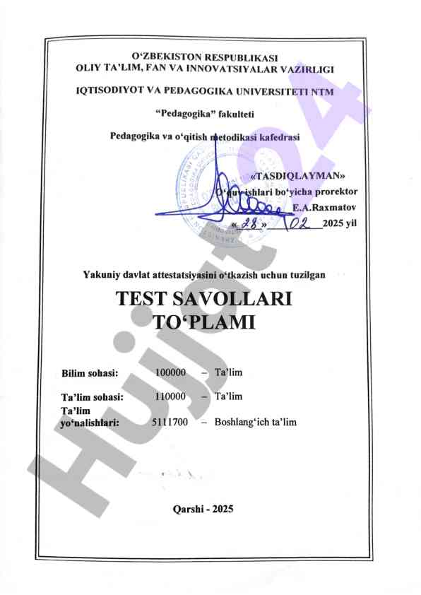 Umumiy pedagogika test savollari