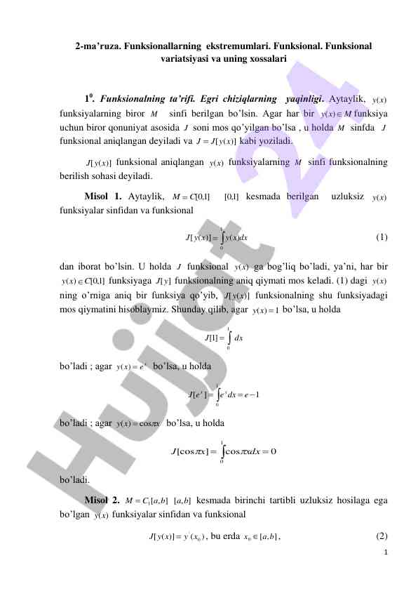 Funksionallarning ekstremumlari va qurilmalari