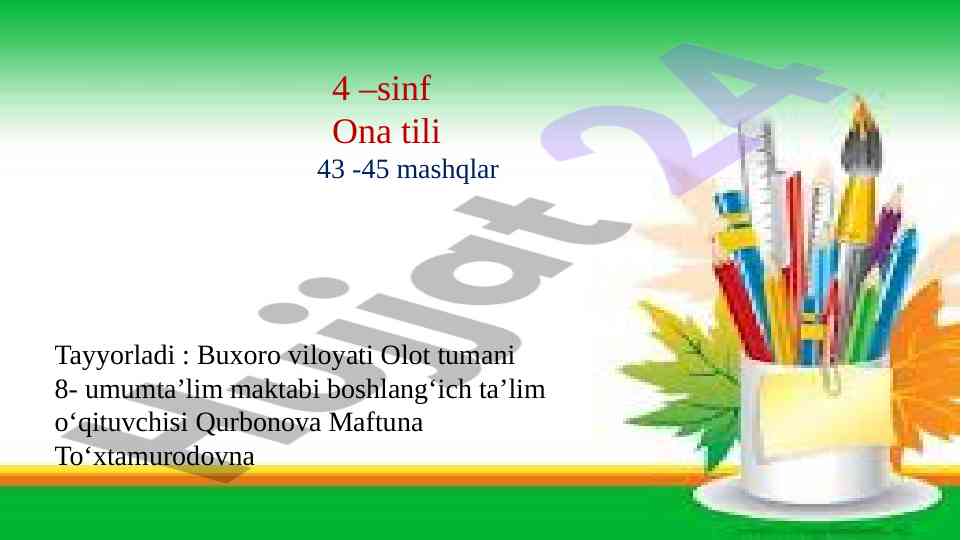 Ona tili 4-sinf mashq va mavzulari