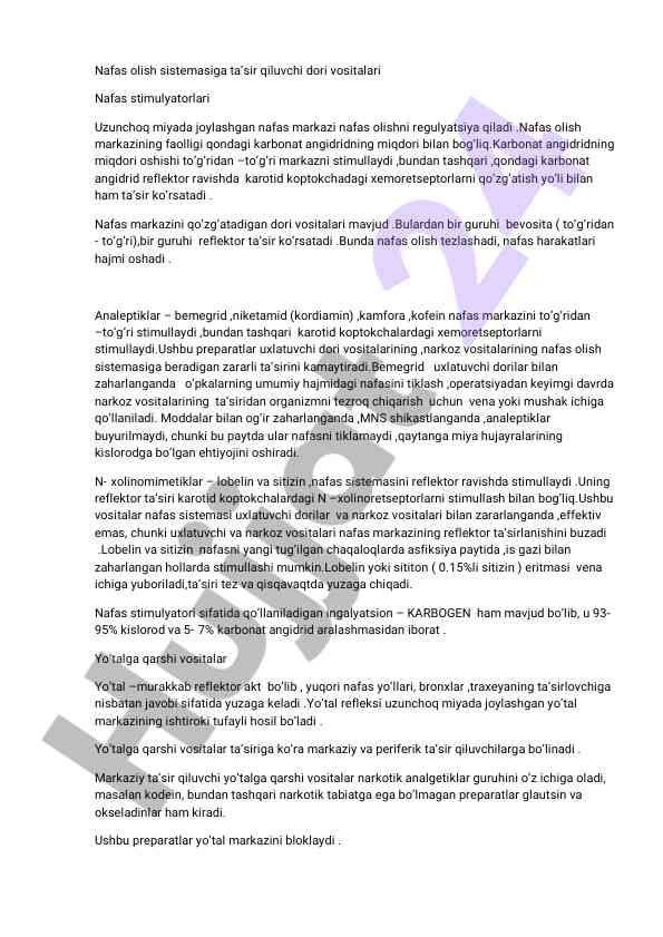 Nafas stimulatsiyalovchi doriviy vositalar tahlili