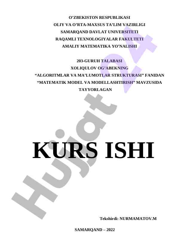 Matematik model va modellashtirish fanida algoritmlar
