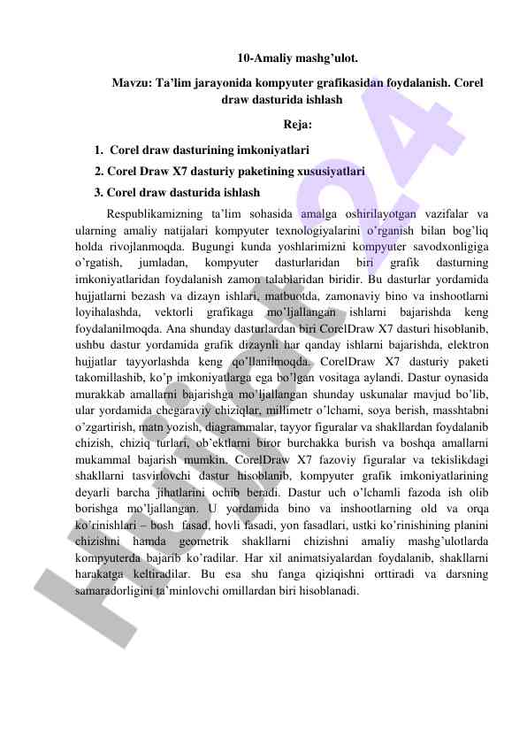 Ta’lim jarayonida kompyuter grafikasi foydalanish