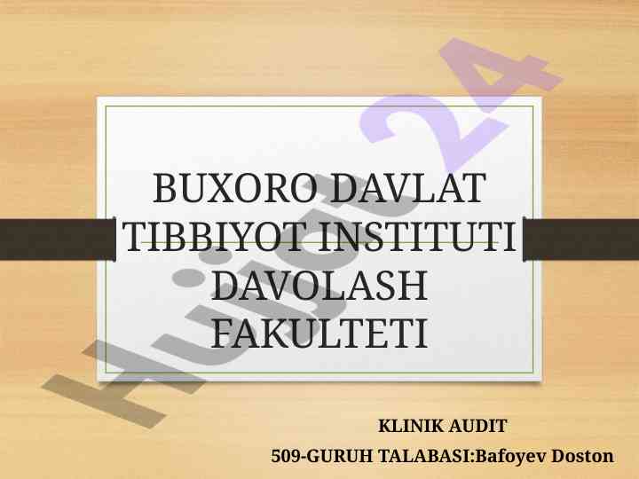 Klinik audit asosida bemor anamnesini tahlil