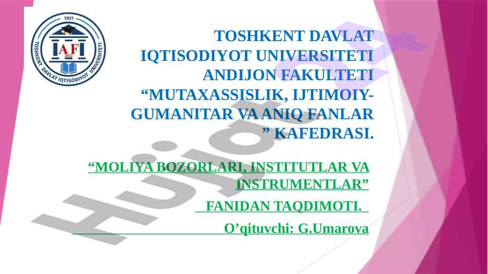 Moliya bozori modellari va ularning xususiyatlari