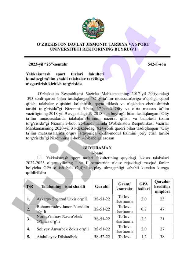 Oliy ta'limda talabalar bilimini nazorat tizimi