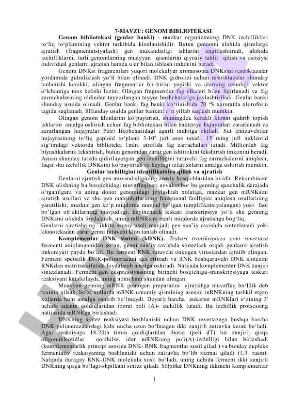 Genom bibliotekasi va gen muhandisligi asoslari