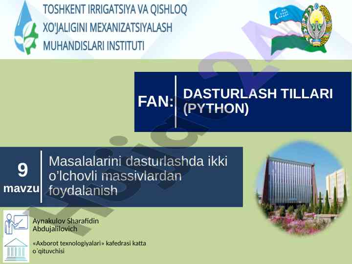 Ikki o'lchovli massivlar bilan dasturlash