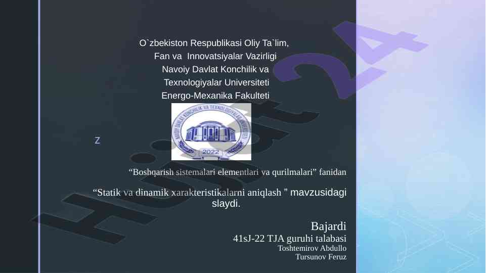Statik va dinamik xarakteristikalarni aniqlash