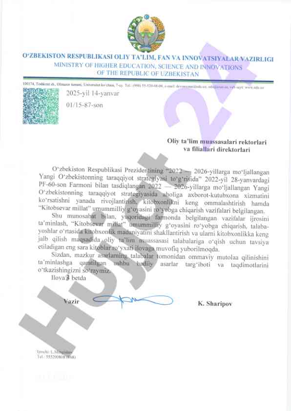 Eng sara kitoblar ro'yxati tavsiyanomasi
