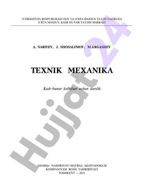 Texnik mexanika darsligi kasb-hunar kollejlari uchun