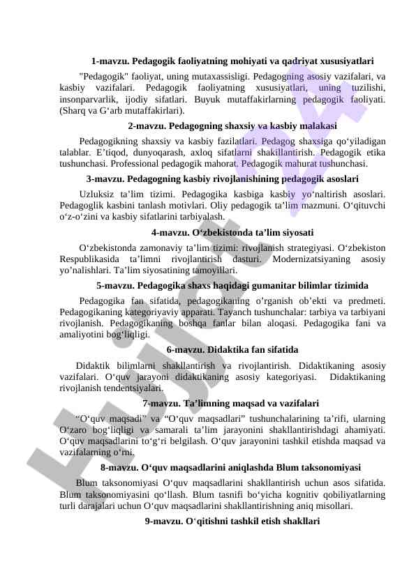 Pedagogik faoliyatning mohiyati va qadriyatlari