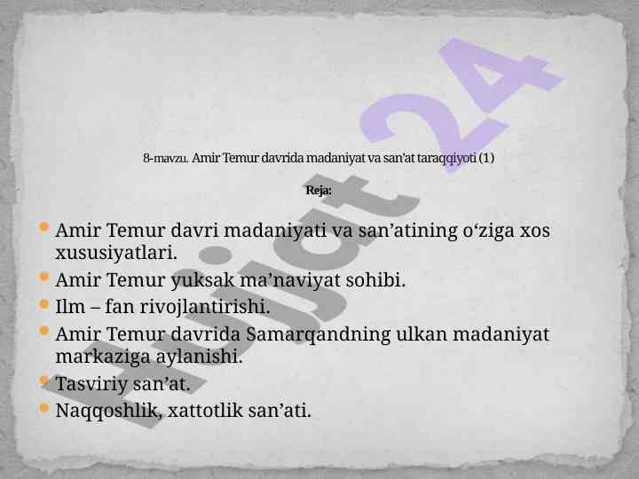 Amir temur davri madaniyati va san’ati
