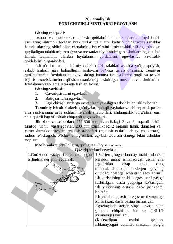 Egri chizikli sirtlarni egovlash amaliy ish