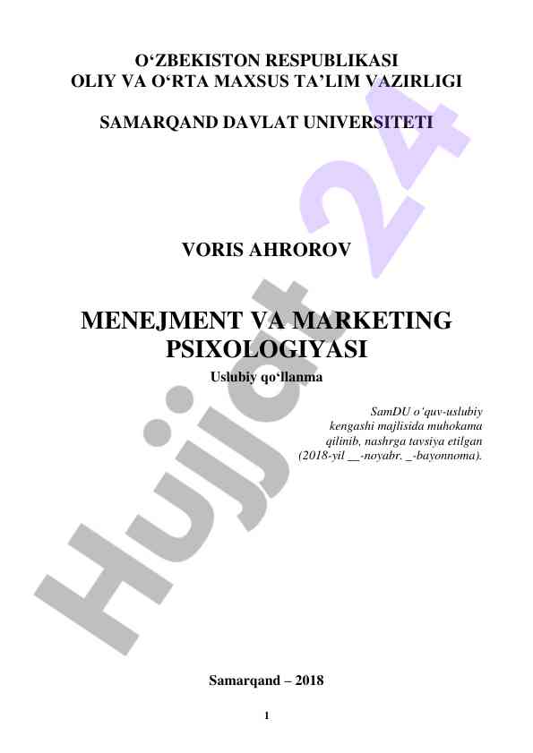 Menejment va marketing psixologiyasi uslubiy qo‘llanma