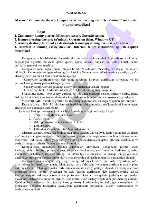 Zamonaviy shaxsiy kompyuterlar va dasturiy ta’minoti