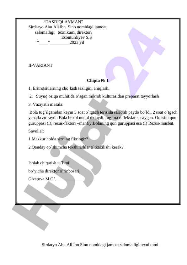 Feldsher laborantlik imtihon savollari ii-variant