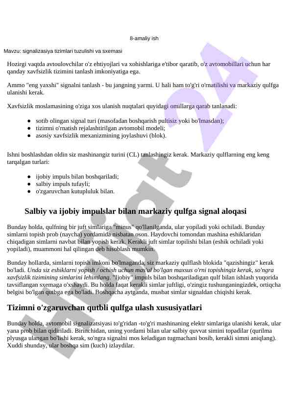 Signalizasiya tizimlari tuzilishi va sxemasi