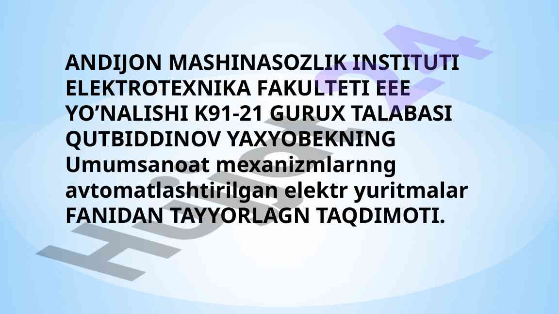 Zamonaviy kran mexanizmlarining boshqariluvchi elektr yuritmalari