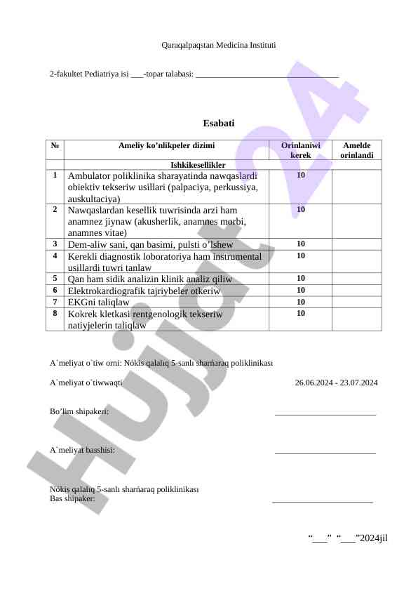 Pediatriya va ameliyat o’tishi haqida ma’lumotlar