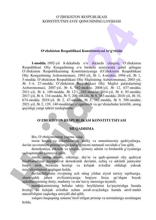 O‘zbekiston respublikasi konstitutsiyasi loyihasi