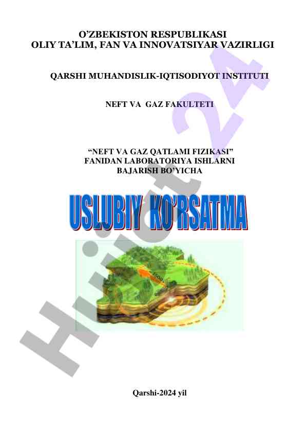 Neft va gaz qatlami fizikasi laboratoriya ishlari uslubiy ko'rsatma