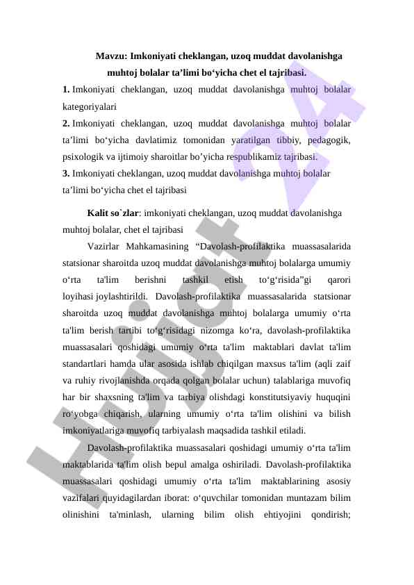 Chet el tajribasi va imkoniyati cheklangan bolalar ta'limi