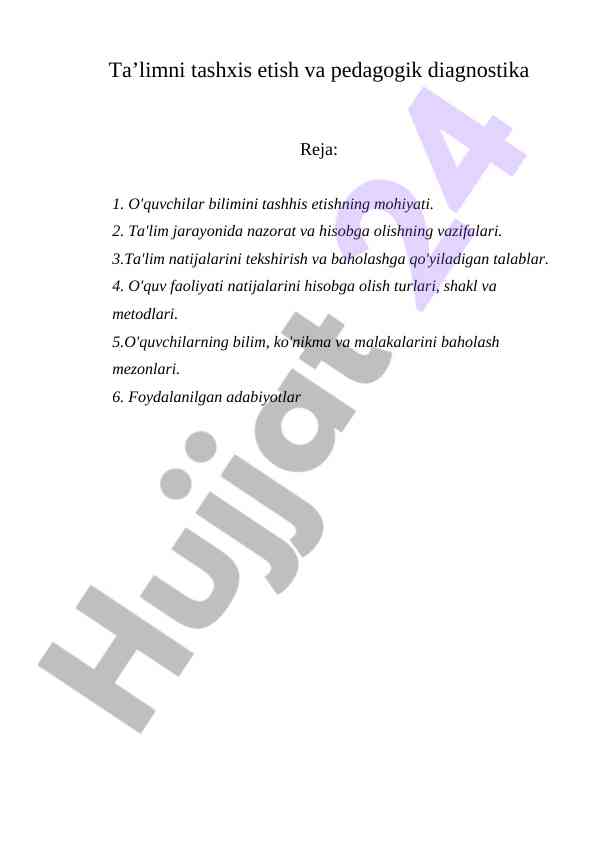 Ta’limni tashxis etish va pedagogik diagnostika