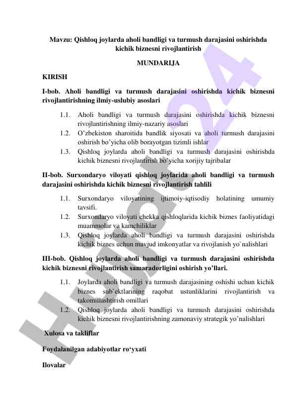 Qishloq joylarda kichik biznesni rivojlantirish
