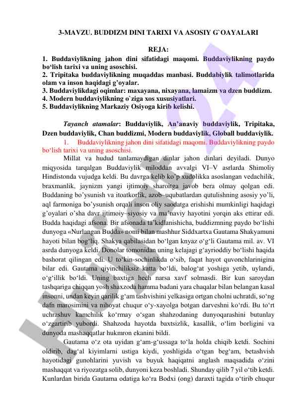 Buddizm dini tarixi va asosiy gʻoyalari