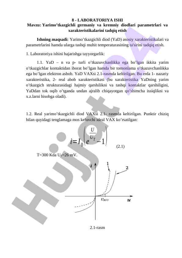 Yarimo’tkazgichli diodlar parametrlari tahlili