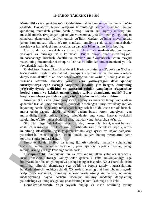 Jahon tarixi mustaqillik yo'lidagi o'zbekiston