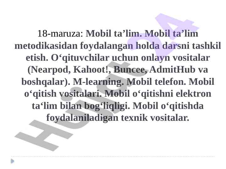 Mobil ta’lim va darsni tashkil etish metodikasi