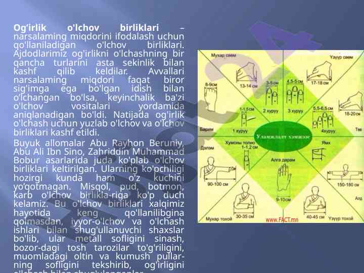 Og‘irlik o'lchov birliklari va ularning tarixi