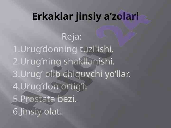 Erkaklar jinsiy a'zolari va urug'don tuzilishi