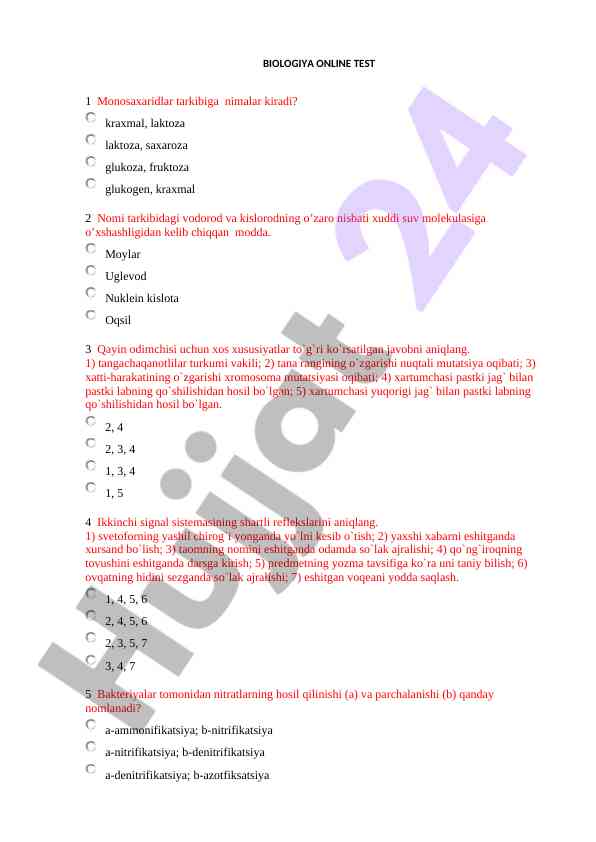 Biologiya online test