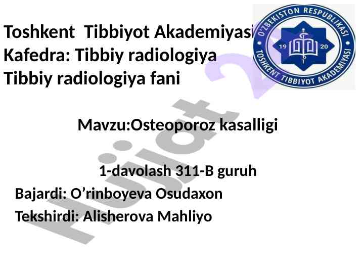Osteoporoz kasalligi va densitometriya ko'rsatkichlari