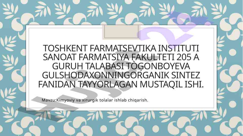 Kimyoviy va xirurgik tolalar ishlab chiqarish