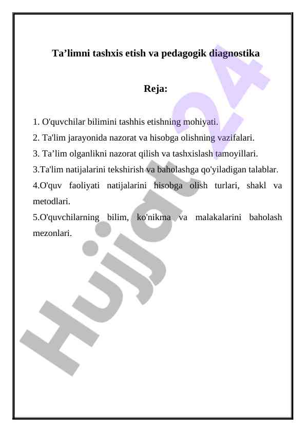 Ta'limni tashxis etish va pedagogik diagnostika