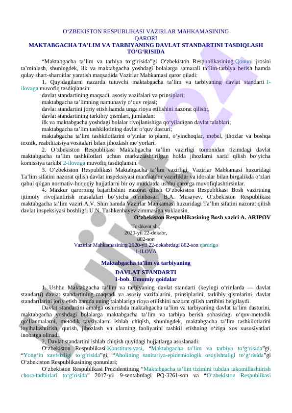 Maktabgacha ta'lim va tarbiya davlat standarti