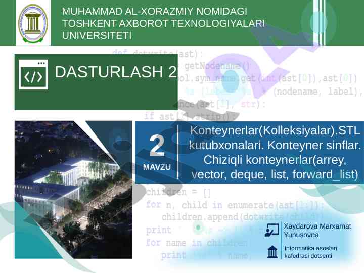 Stl kutubxonalari va c++ dasturlash asoslari