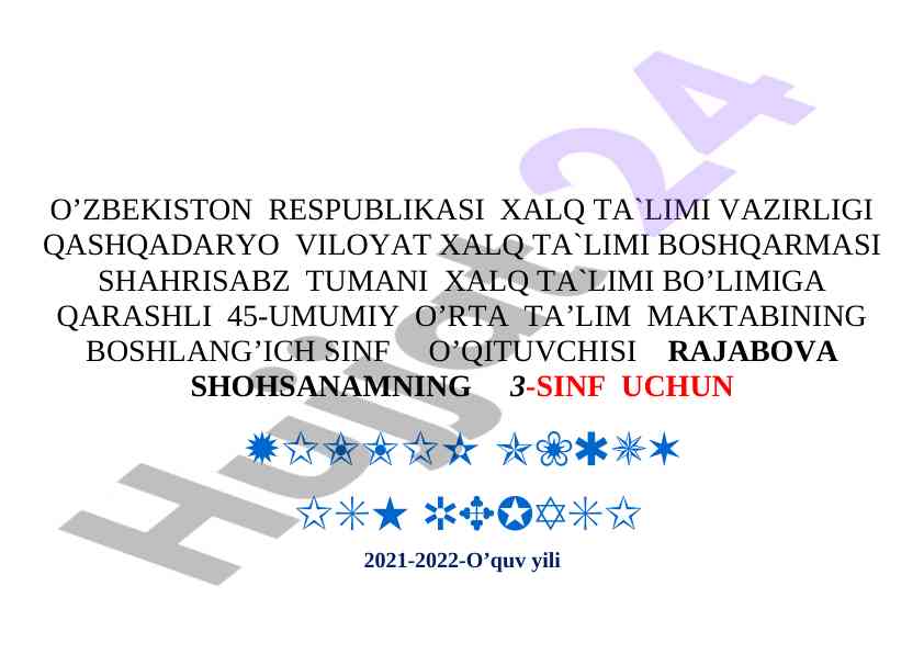Yillik-taqvim mavzuiy ish rejasi 3-sinf uchun