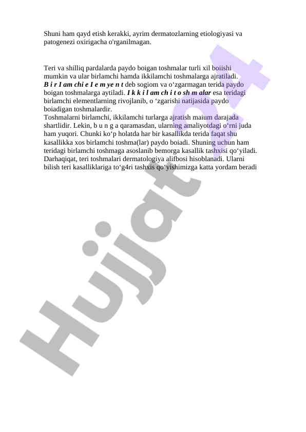 Dermatozlarning etiologiyasi va patogenezi
