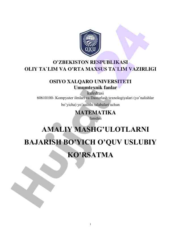 Matematika fanidan amaliy mashg‘ulotlar o‘quv qo‘llanmasi