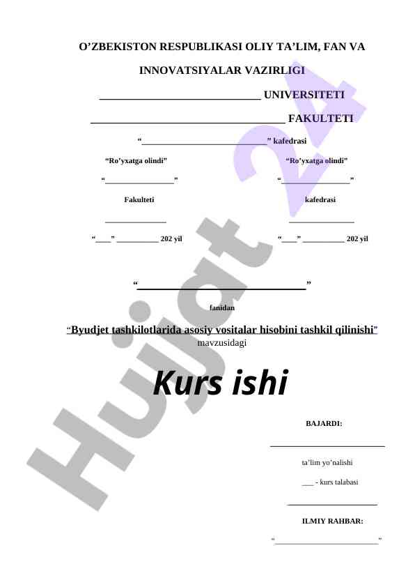 Byudjet tashkilotlarida asosiy vositalar hisobi